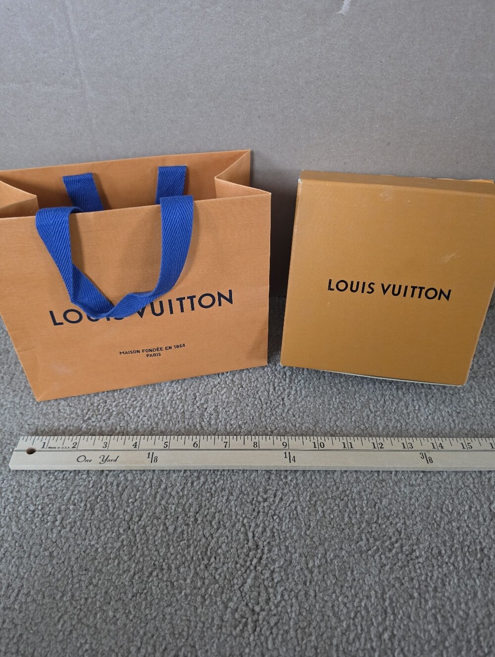 Louis Vuitton Orange Gift Bag with Blue Ribbon Handles and Box